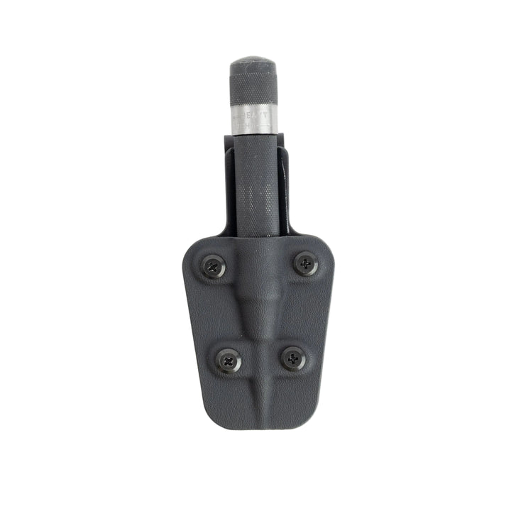 Black tool with a cylindrical head on a white background