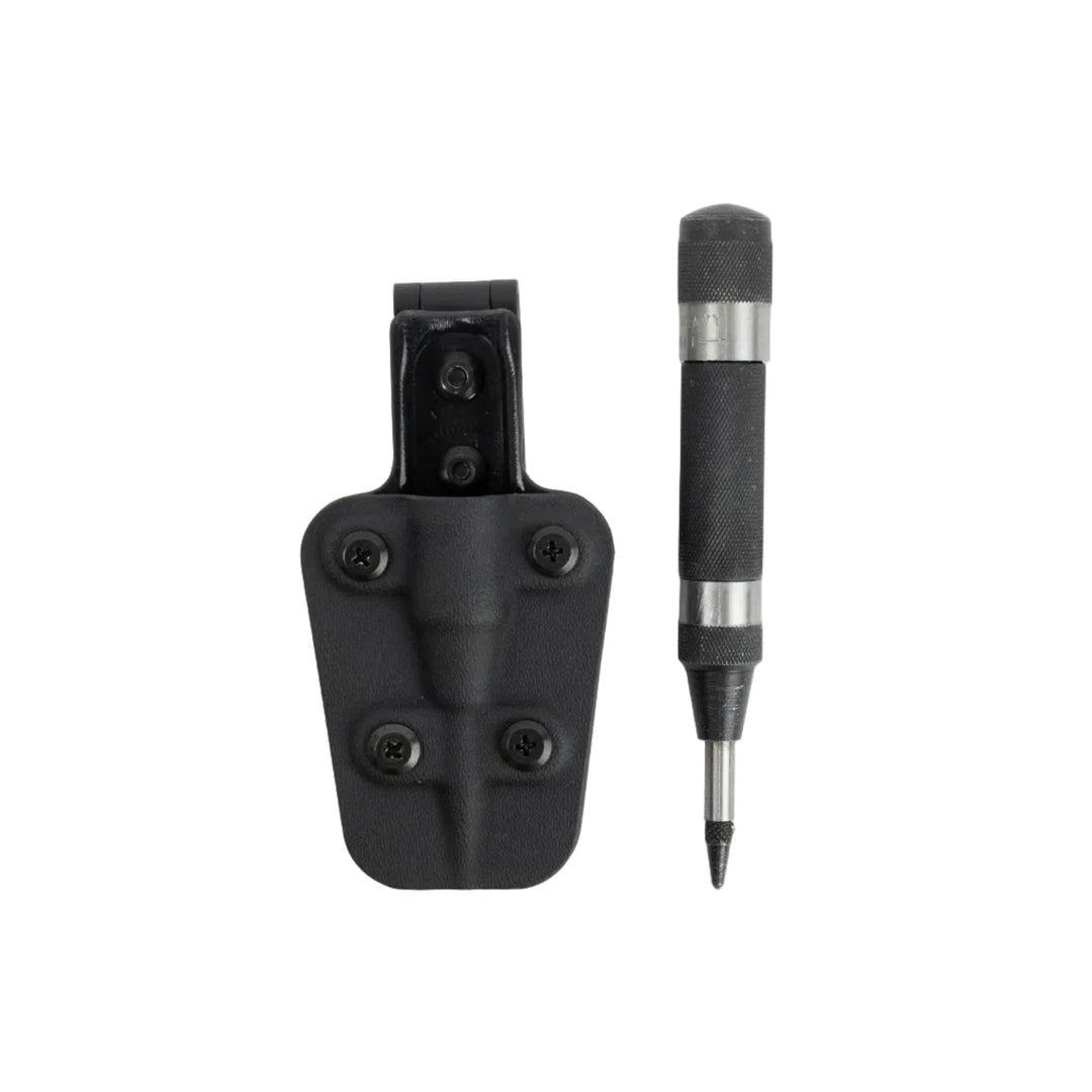 Black tool case with a pen on a white background